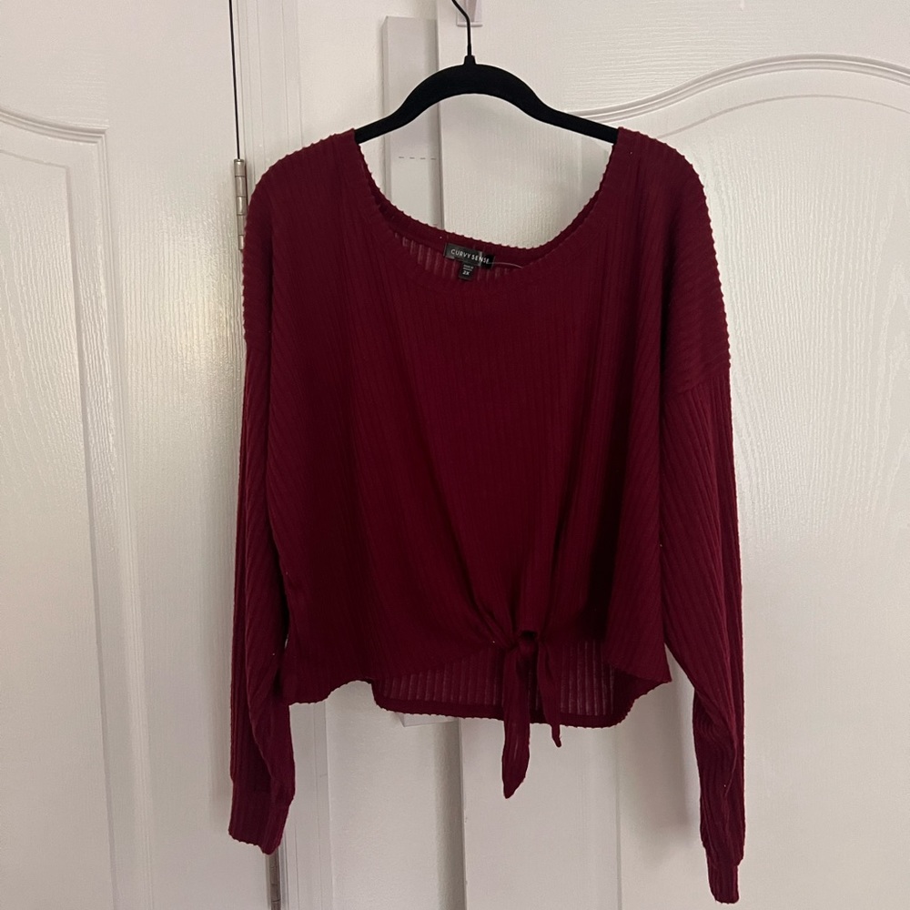 Curvy Sense Burgundy Waffle Knit Top SZ 2X